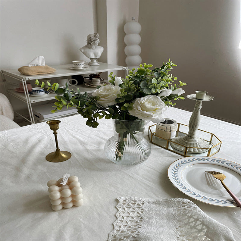Cross-border French Style White Phoenix Tail Lace Tablecloth Fresh High-grade Light Luxury Cotton Table Cloth Home Wedding Party