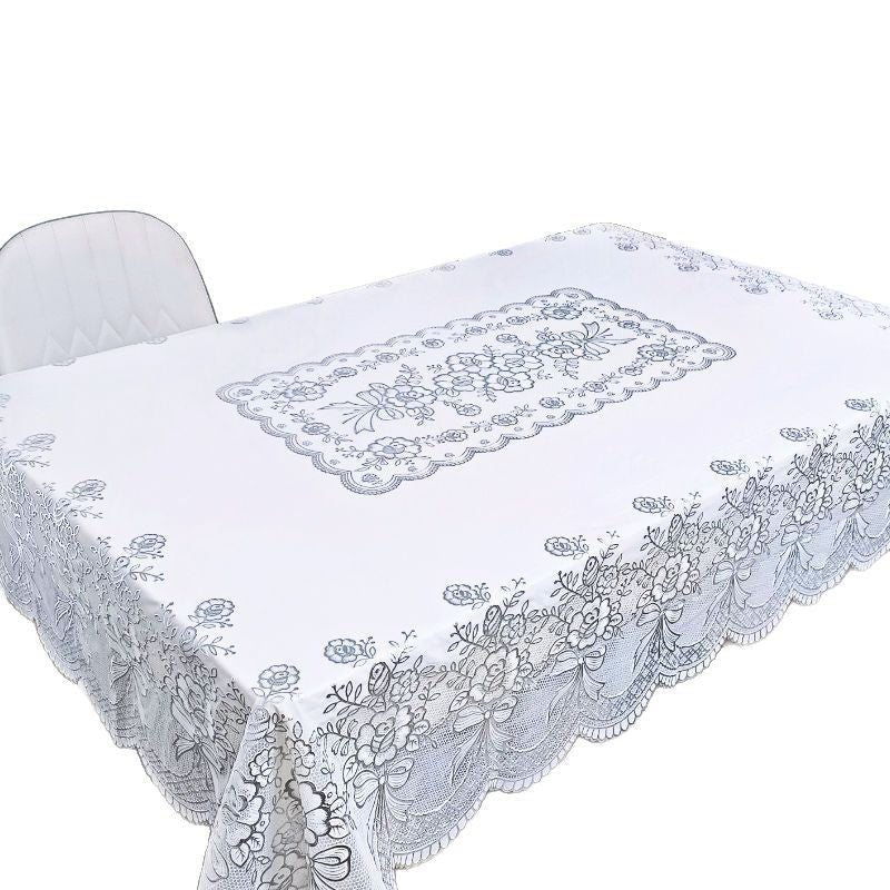 PVC Wash-free Rectangular Tablecloth Waterproof Oil-proof Anti-scalding Household Living Room European-style Classic Hot Silver