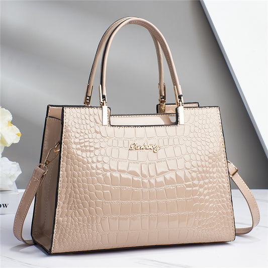 Taizhou Women's Bag Bright Leather Stone Pattern Elegant Ladies Handbag Bag Shoulder Crossbody Bag Large Capacity Bag