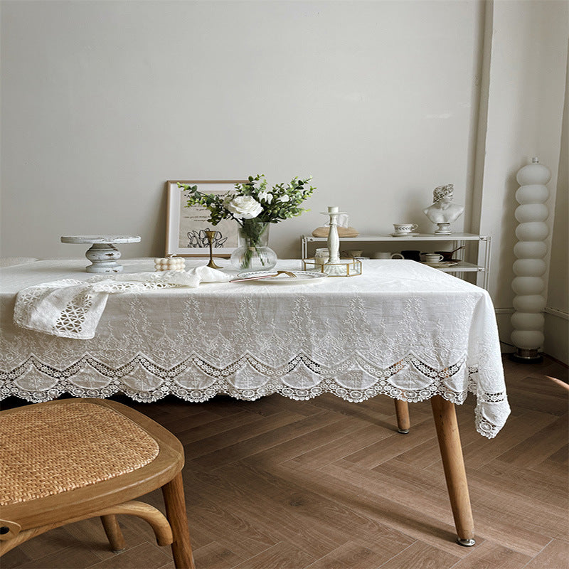Cross-border French Style White Phoenix Tail Lace Tablecloth Fresh High-grade Light Luxury Cotton Table Cloth Home Wedding Party