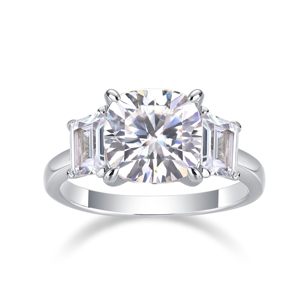 Korean And Japanese Style Niche Luxury 925 Silver Trapezoid Ring Moissanite Light Luxury High-End Trapezoid Ring Wedding Ring