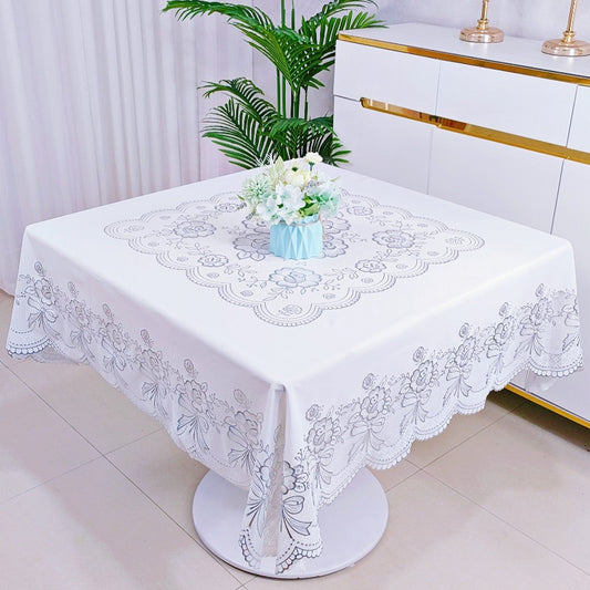 PVC Wash-free Rectangular Tablecloth Waterproof Oil-proof Anti-scalding Household Living Room European-style Classic Hot Silver