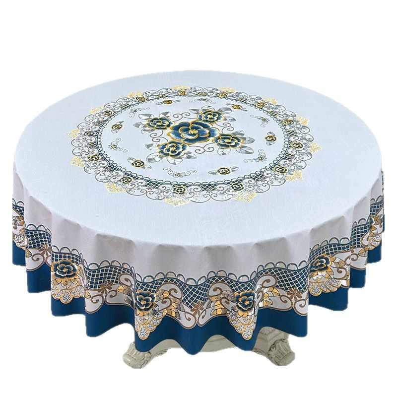 Light Luxury Tablecloth, High-End Thickeneded Tablecloth, Waterproof, Oil-Proof, Anti-Scalding, New Chinoiserie Pvc Home Round Table Tablecloth