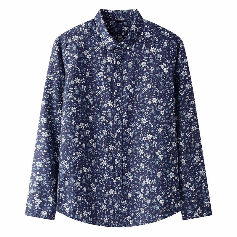 2025 Spring New Printed Cardigan Shirt Cotton Oxford Long-Sleeved Lapel Casual Trendyy Youth Shirt For Men