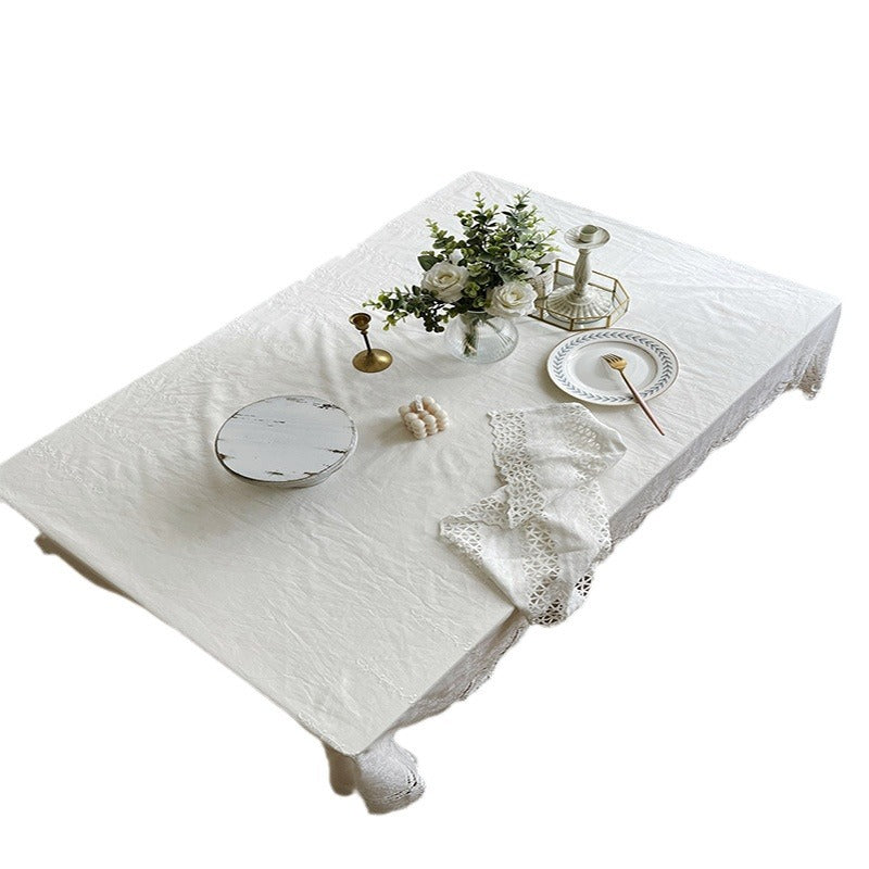 Cross-border French Style White Phoenix Tail Lace Tablecloth Fresh High-grade Light Luxury Cotton Table Cloth Home Wedding Party