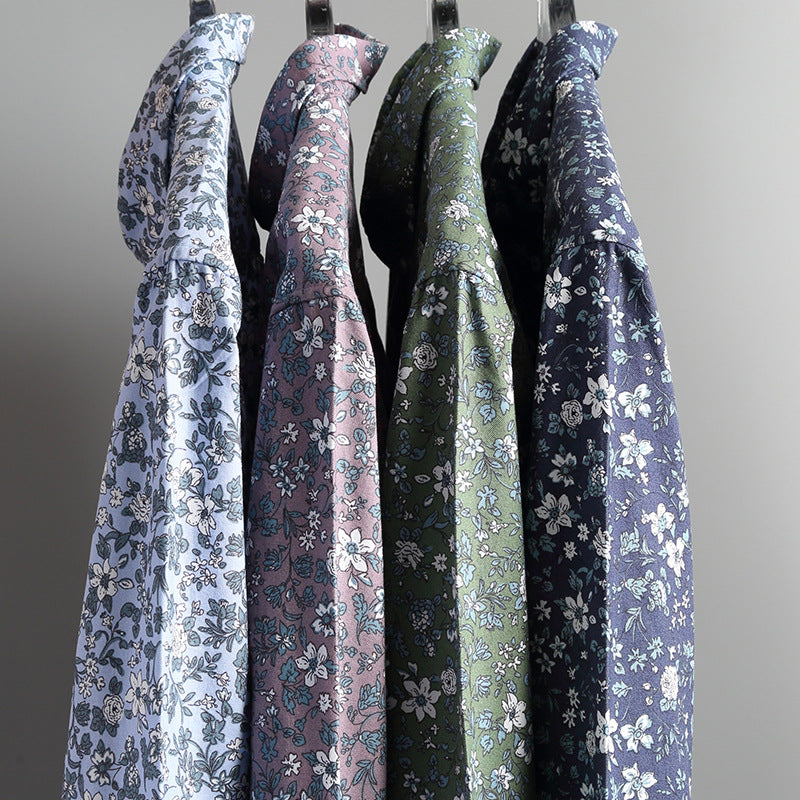 2025 Spring New Printed Cardigan Shirt Cotton Oxford Long-Sleeved Lapel Casual Trendyy Youth Shirt For Men