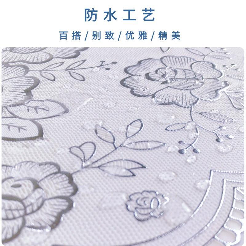 PVC Wash-free Rectangular Tablecloth Waterproof Oil-proof Anti-scalding Household Living Room European-style Classic Hot Silver