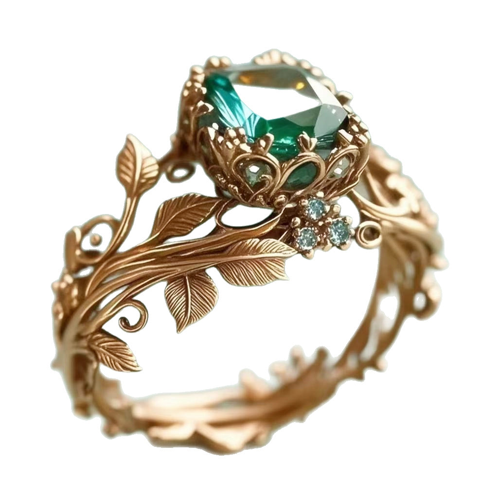Ring Hot Selling Totem Ring Creative Retro Alloy Inlaid Green Crystal Ring