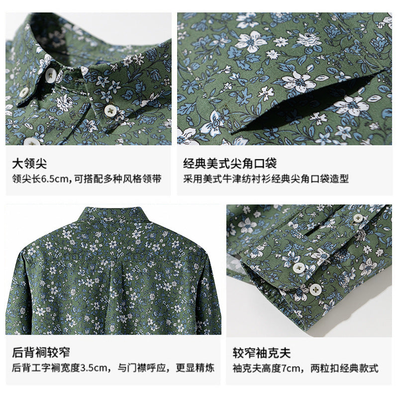 2025 Spring New Printed Cardigan Shirt Cotton Oxford Long-Sleeved Lapel Casual Trendyy Youth Shirt For Men