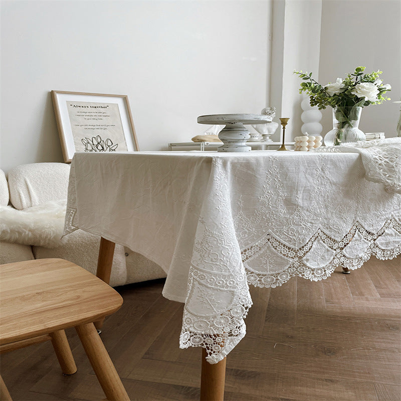 Cross-border French Style White Phoenix Tail Lace Tablecloth Fresh High-grade Light Luxury Cotton Table Cloth Home Wedding Party