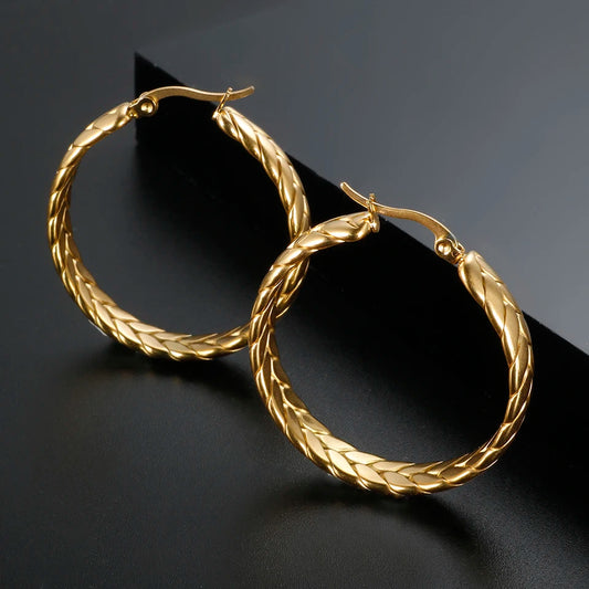 Wheat Ears Shape Twisted Hoop Earrings For Women Vintage Stainless Steel